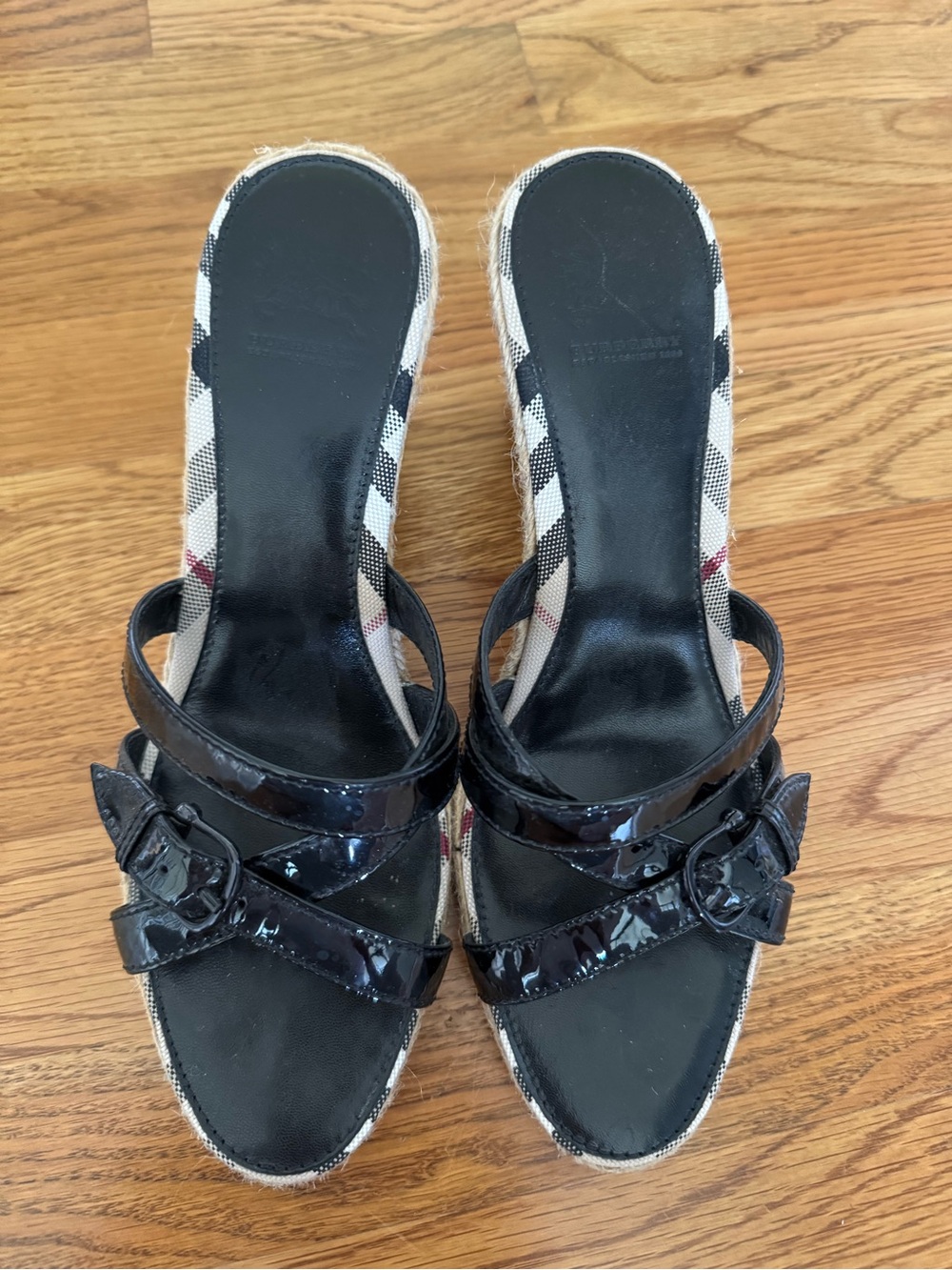 Burberry Black Patent Slide Mules with Signature Check Trim - Picture 2 of 7